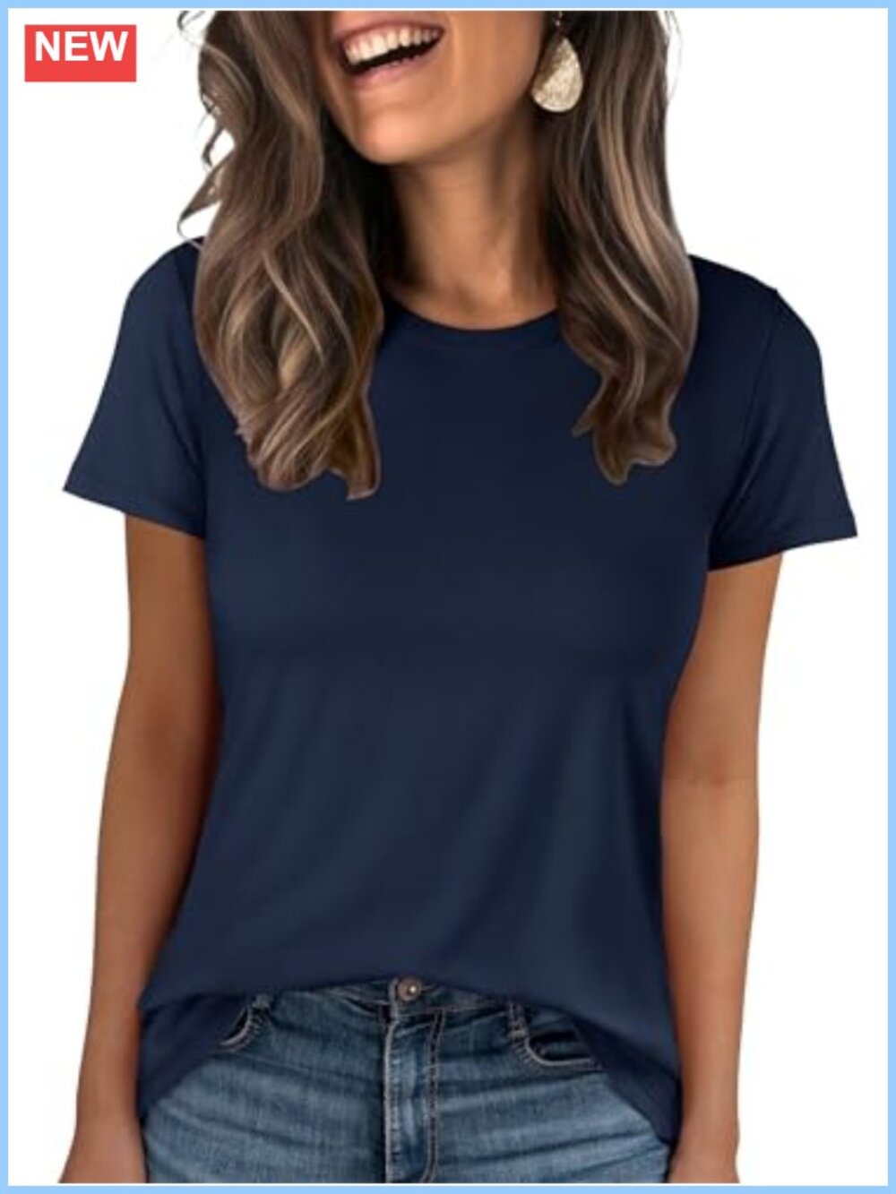 Womens Short Sleeve Crew Neck Tee Wrinkle-Free Stretch Knit Top